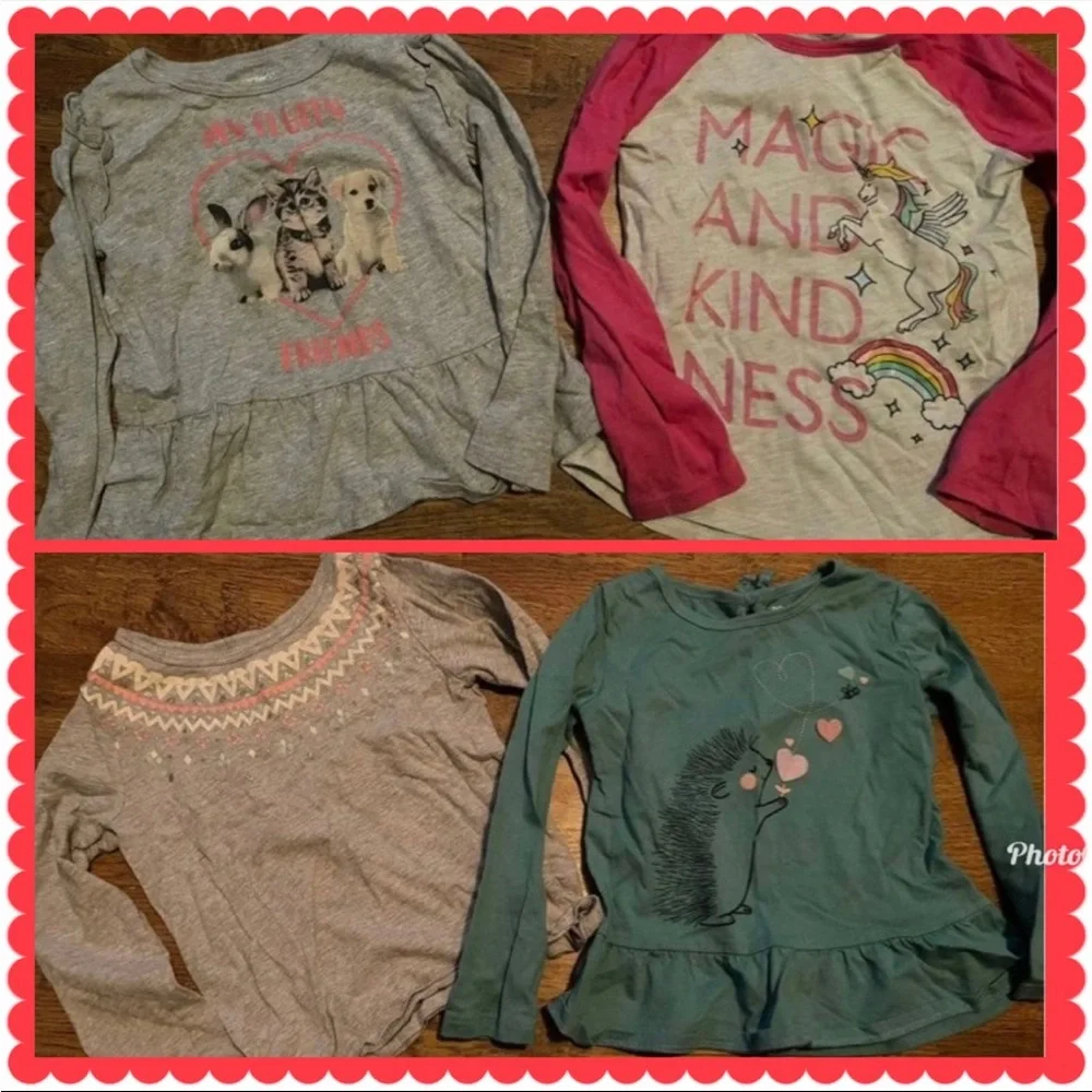 Girls 4T lot of 4 long sleeve shirts unicorn & fluffy friends shirts